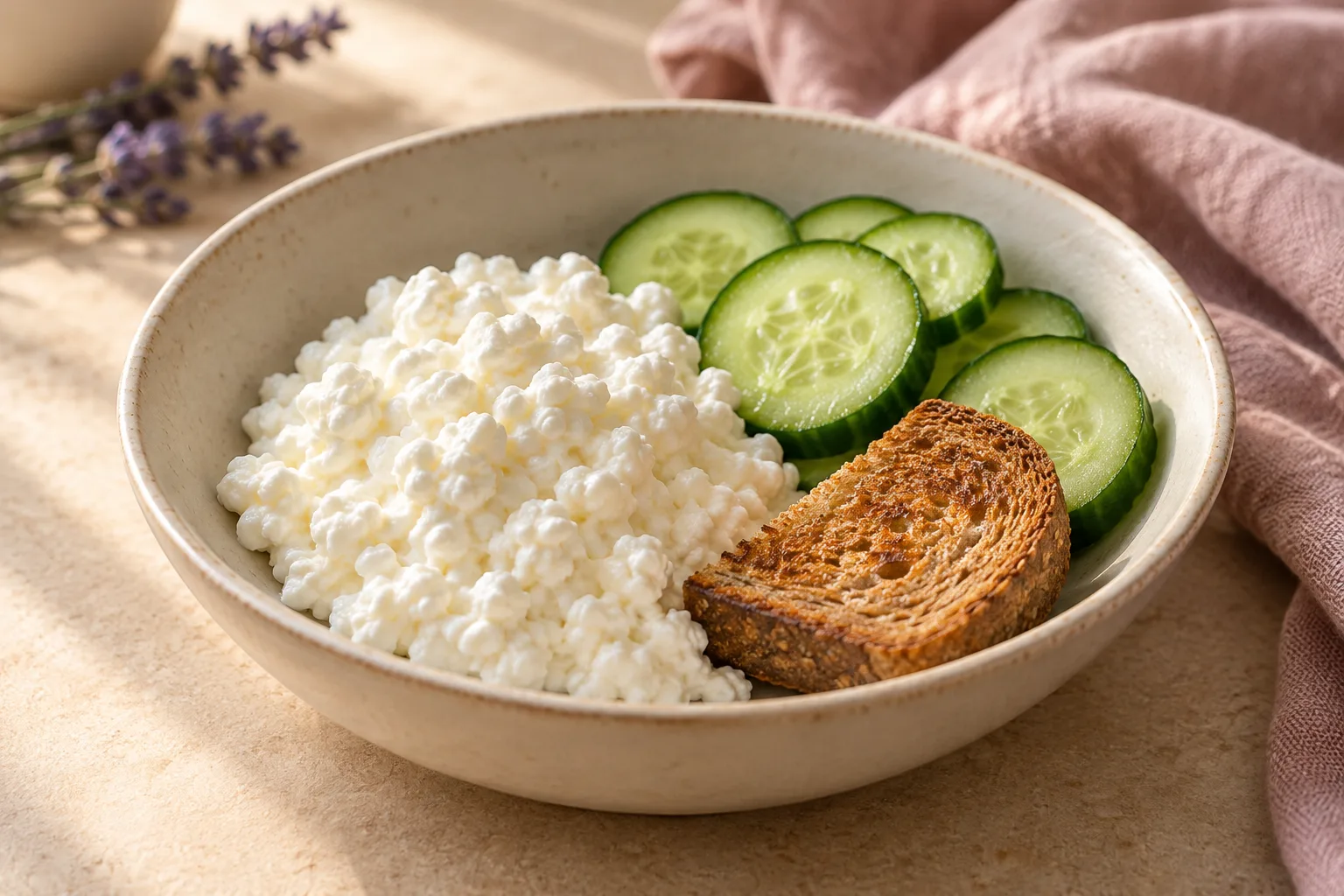 Cottage cheese uborkával és mini pirítóssal