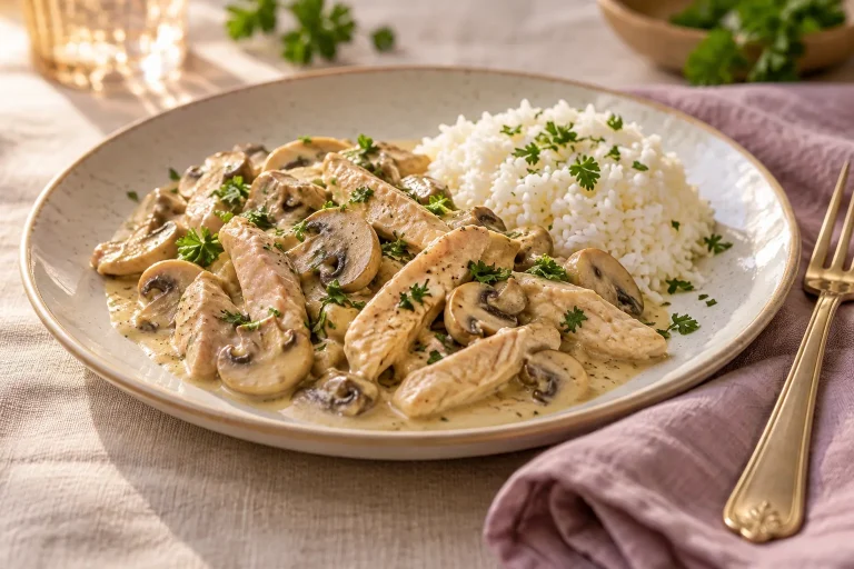 Krémes gombás pulykaragu basmati rizzsel