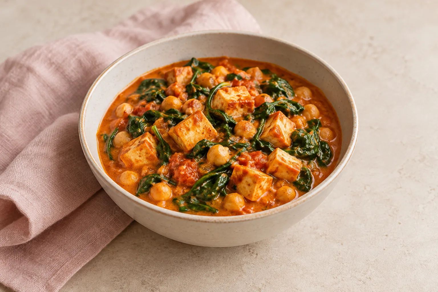 Spenótos csicseriborsó-curry tofuval
