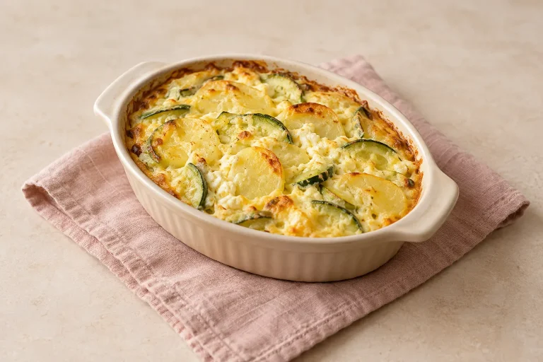 Cukkinis cottage cheese-felfújt burgonyával
