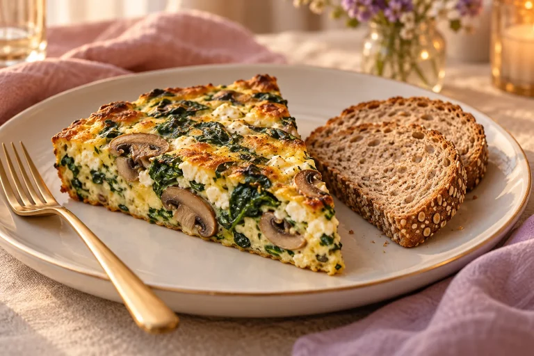 Spenótos cottage cheese frittata gombával